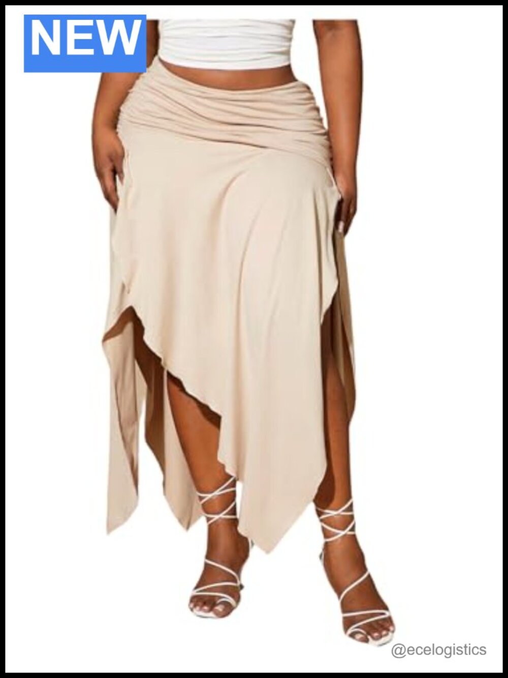 Women's Plus Size Ruched Split Maxi Skirt High Waist Long Elastic Waist Midi